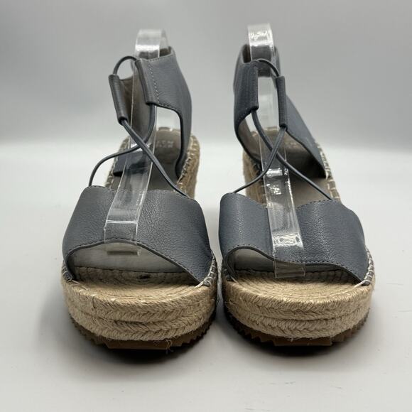 Eileen Fisher AGNES Blue Leather Espadrille Sandals WOMENS SIZE 9 Platform Wedge - Picture 2 of 8